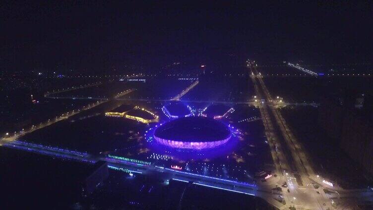 航拍济宁城市夜景体育馆