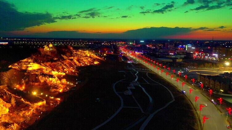 新疆北屯夜景航拍城市夜景