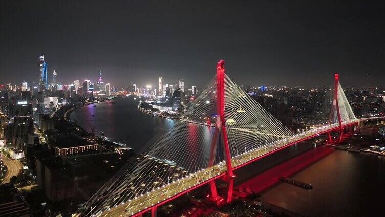 航拍上海杨浦大桥夜景