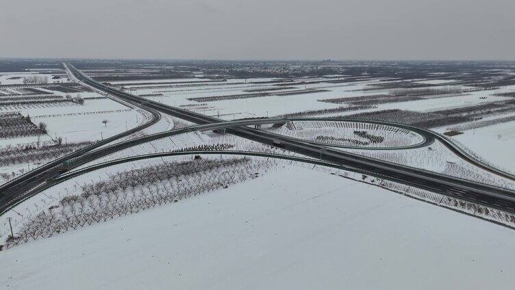 河北石家庄到衡水的石横高速公路冬季雪景