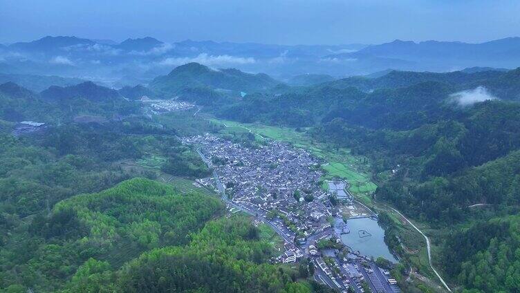 航拍西递古村徽派建筑