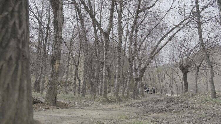 小男孩奔跑在黄土高原上