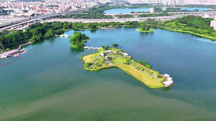 广州白云区白云湖公园西湖航拍大景