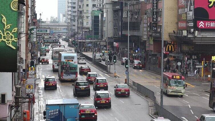 香港旺角繁忙的街道与行人 