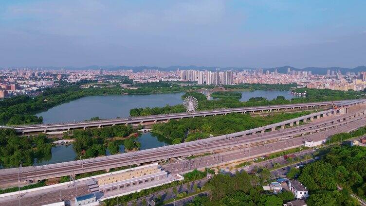 广州白云区白云湖公园东湖航拍大景