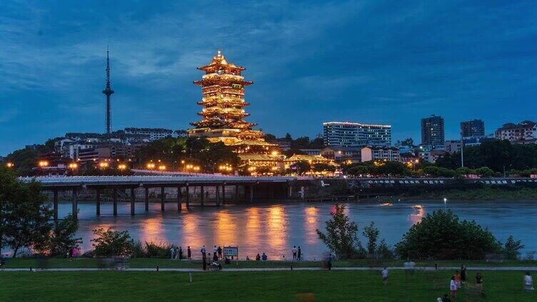 四川绵阳越王楼夜景延时