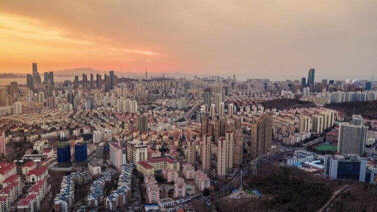 青岛市区城区日落晚霞夕阳浮山夜景