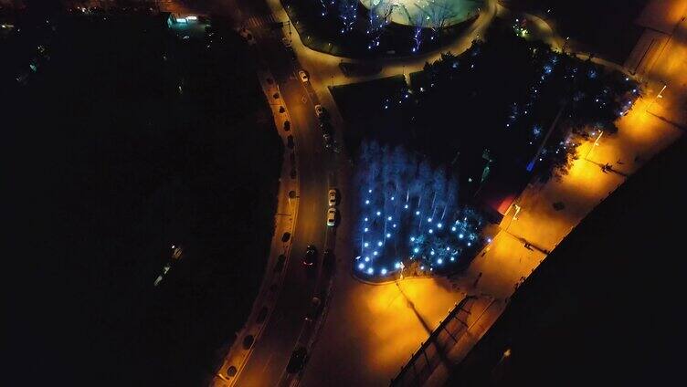 航拍夜景跟车马路夜景