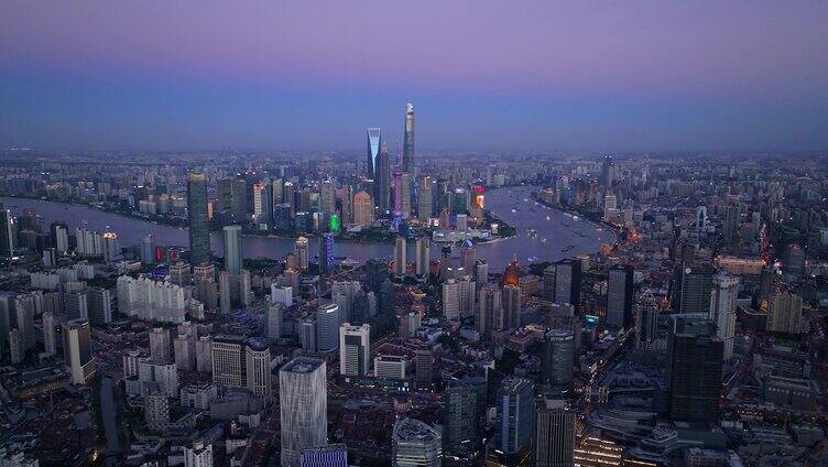 航拍上海现代都市摩天大楼陆家嘴城市夜景