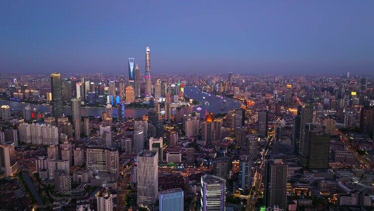 航拍上海现代都市摩天大楼陆家嘴外滩夜景