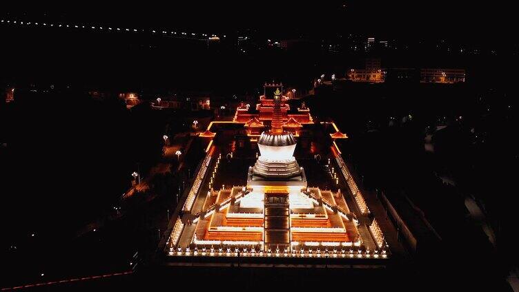 藏传寺庙塔公寺夜景航拍