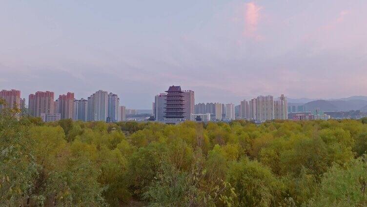 黄河楼秋景航拍