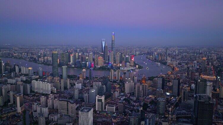 航拍上海现代都市摩天大楼陆家嘴城市夜景