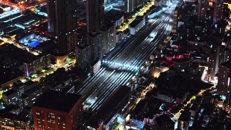 航拍上海现代都市摩天大楼陆家嘴城市夜景