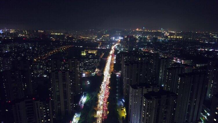 黑龙江路晚高峰李村夜景航拍