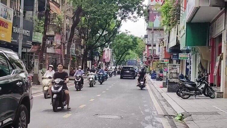 东南亚街头交通行走在河内市区越南街景