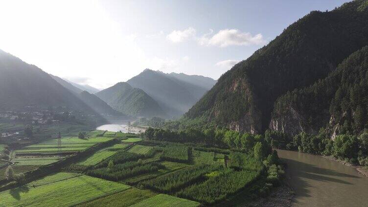 航拍 门源 农田 自然 山脉 农村 天空