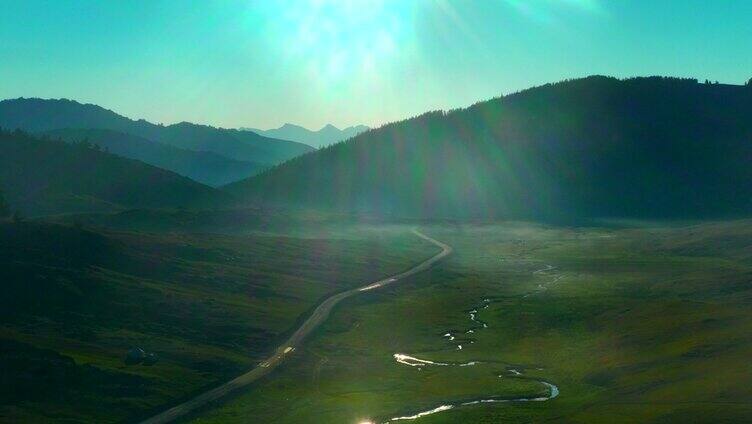 夕阳 阿勒泰山脉 航拍