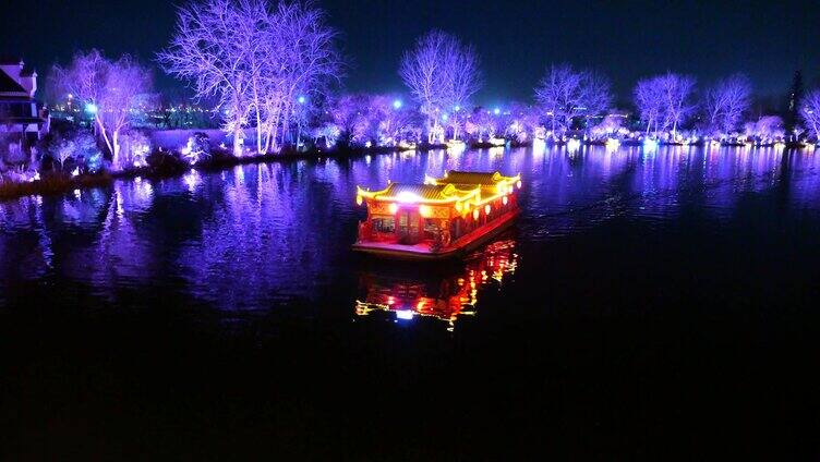 台儿庄古城 古建筑夜景 航拍城楼 河流 