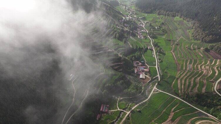 航拍 门源 农田 自然 山脉 农村 天空