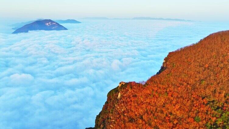 航拍长江三峡云海日出红叶