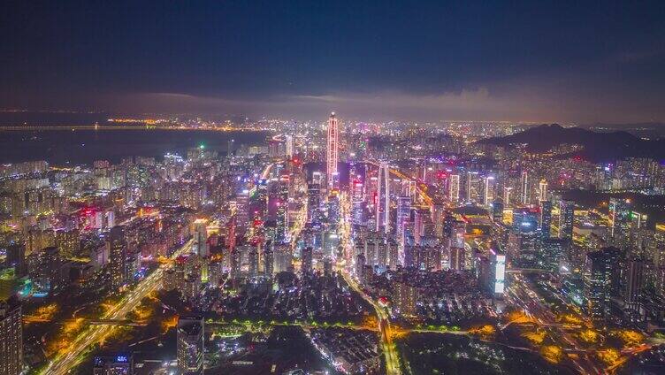 4K航拍深圳福田夜景延时