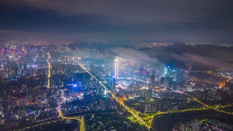 4K深圳罗湖夜景云海延时