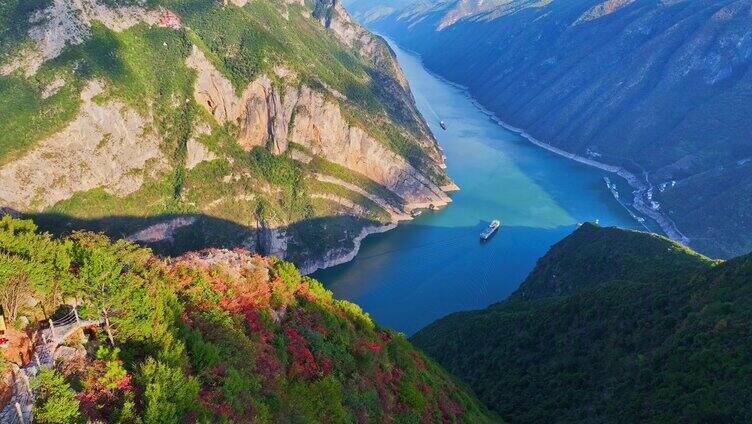 航拍 长江三峡 巫峡红叶