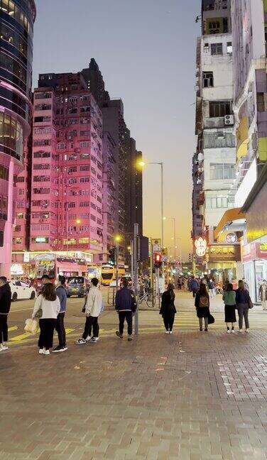 香港旺角傍晚夕阳夜景