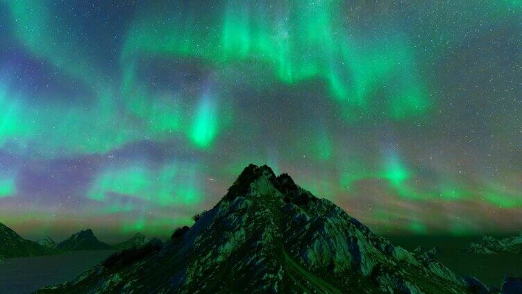 高山上的星空和北极光