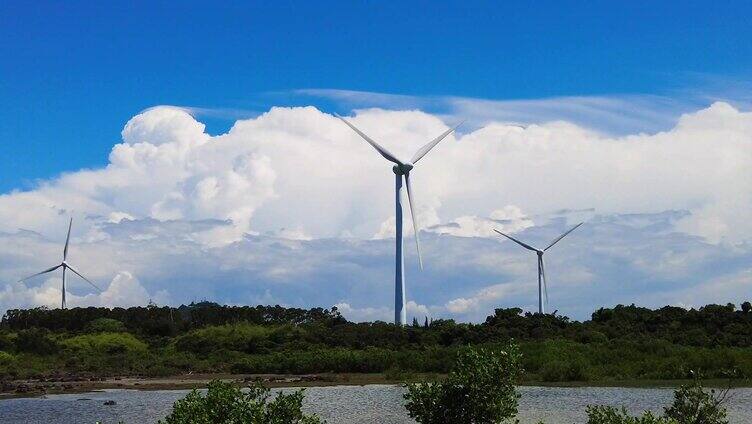 航拍海南风力发电场视频