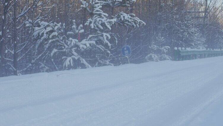 奔驰在雪中的车