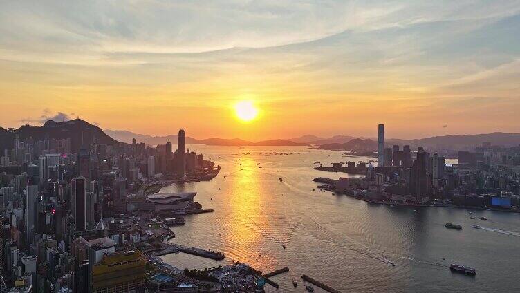 香港维多利亚港日落航拍视频素材