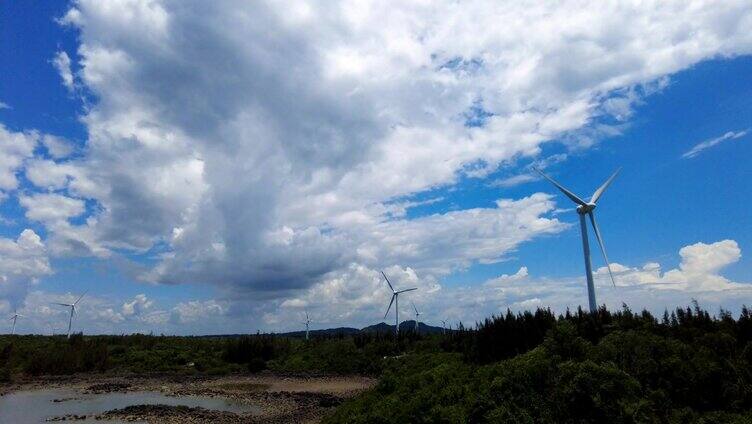 航拍海南风力发电场视频