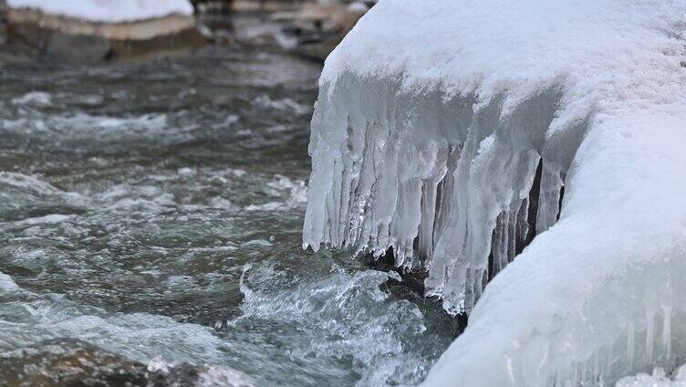 小溪河水冰雪消融四季变化冬去春来