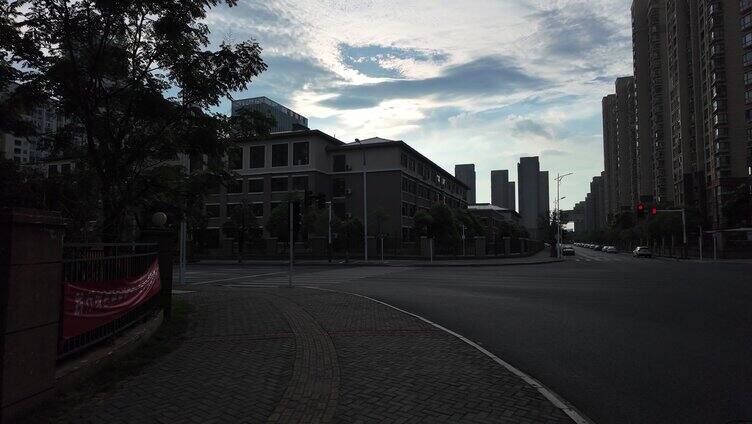 天空夕阳城市建筑空镜朝霞