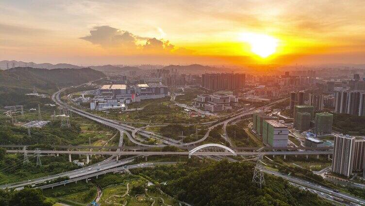 深圳市光明区晚霞航拍延时合集