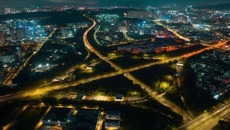 深圳龙华区清湖立交夜景航拍延时