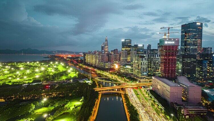 深圳大沙河夜景航拍延时