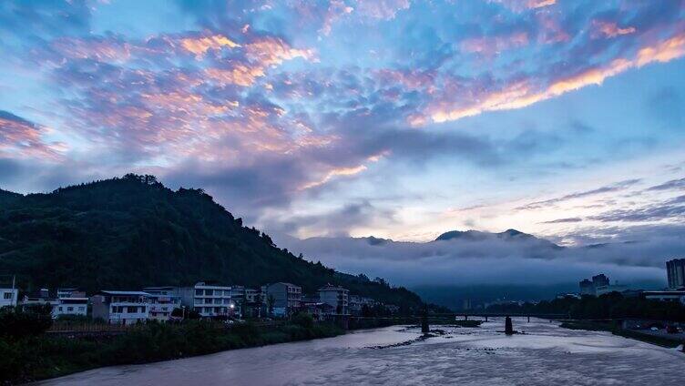 唯美清晨山川河流云雾缭绕自然风景延时素材