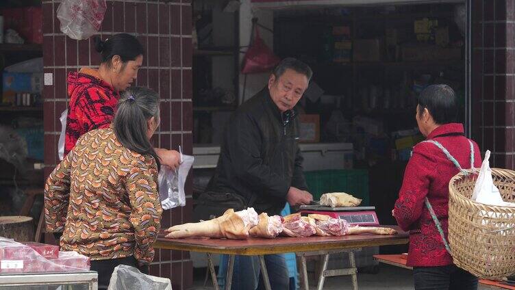 乡镇赶集肉铺卖肉