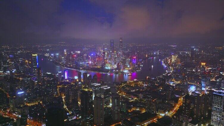 航拍上海城市夜景