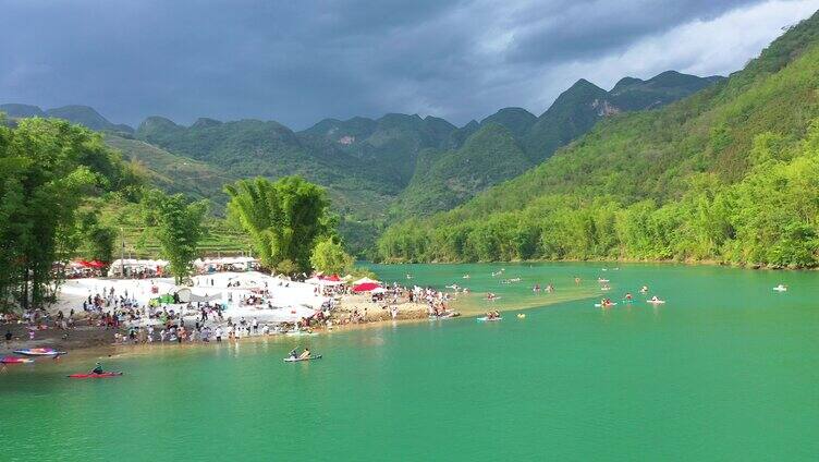 4k美丽乡村  山水河流  户外水上旅游