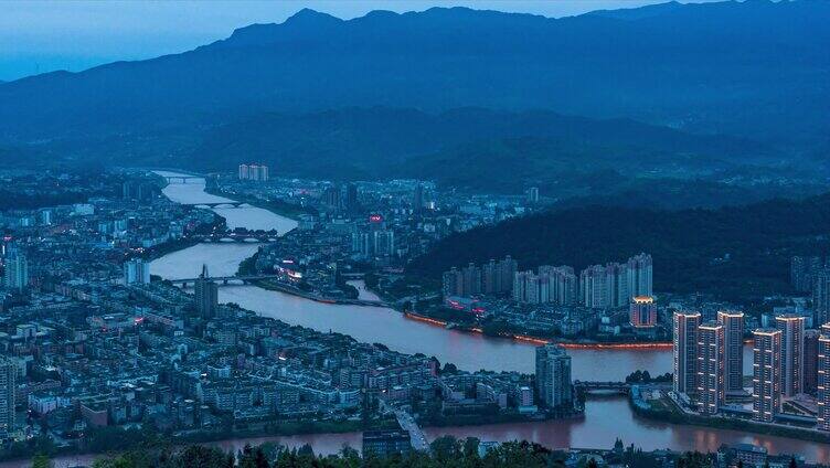 夜幕降临灯火辉煌雅安夜景延时素材