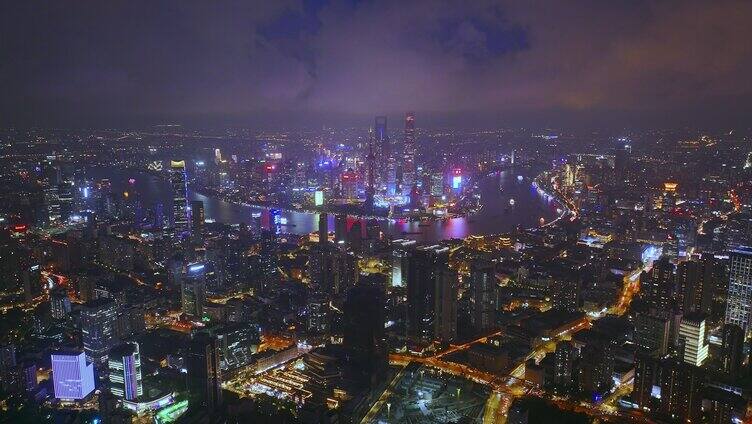 航拍上海城市夜景