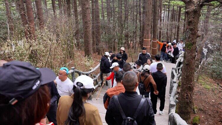 黄山景区游客爬黄山