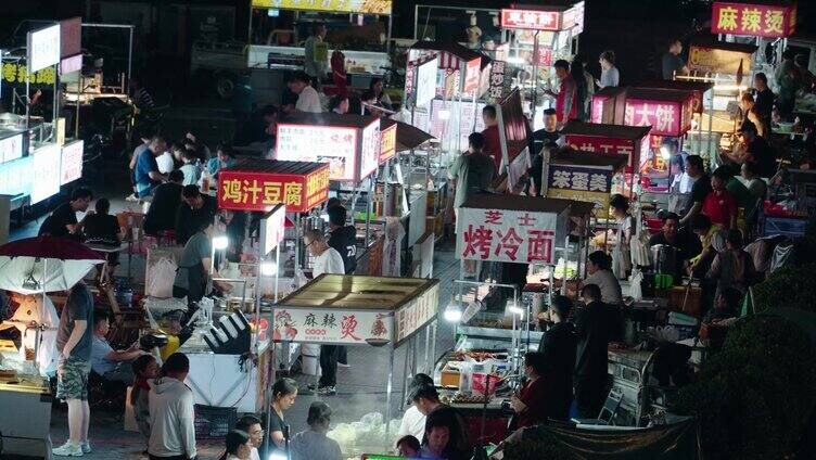 石家庄初秋夜晚商圈夜市美食摊位逛街小吃