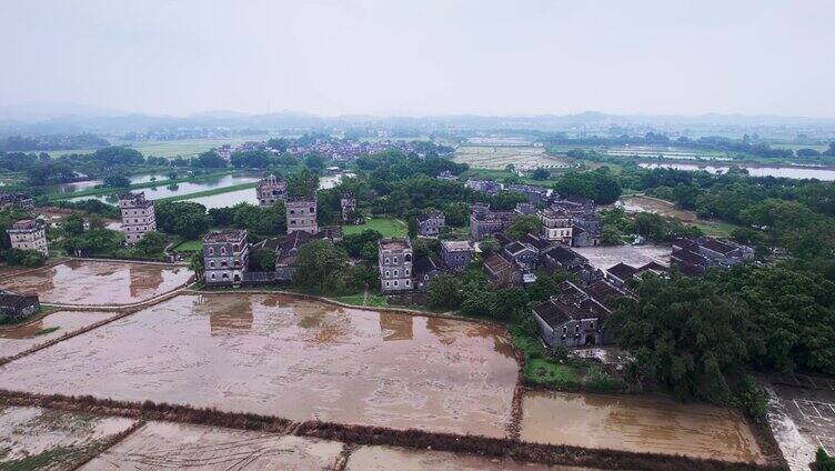 广东省江门市开平市自力村碉楼航拍4K