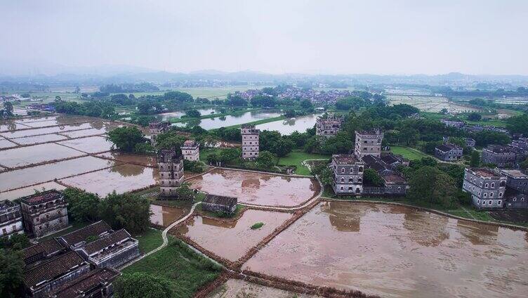 广东省江门市开平市自力村碉楼航拍4K