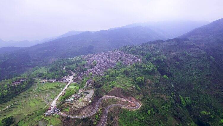 广东清远南岗瑶族千年瑶寨航拍风光4K